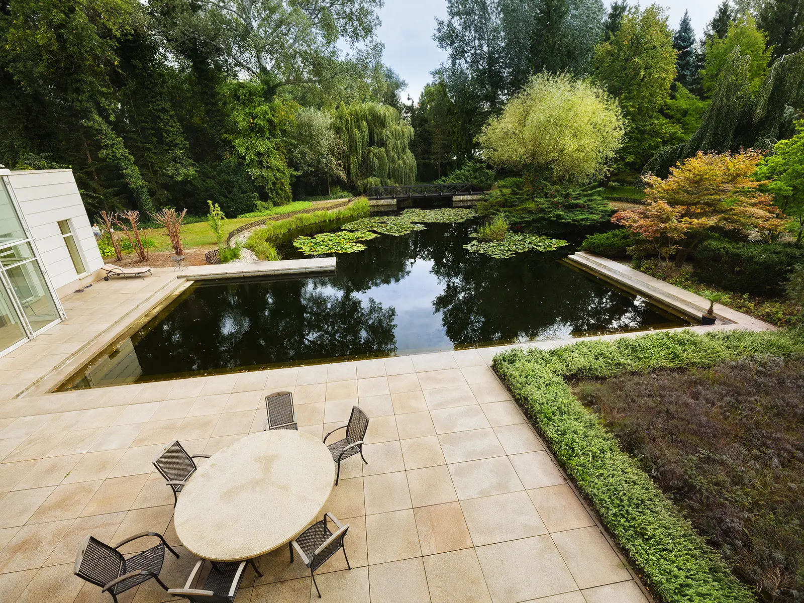 Terrace and pond on the grounds